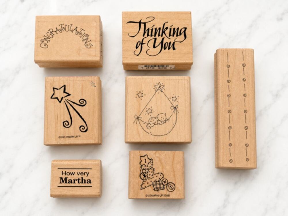 Vintage Rubber Stamp Lot 7 Stampin Up Inkadinkado 1990s Wood Mounted